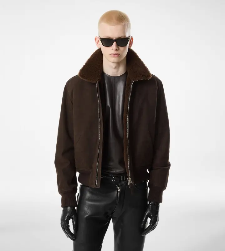 NUBUCK SHEARLING FLIGHT BOMBER COMBO BROWN online